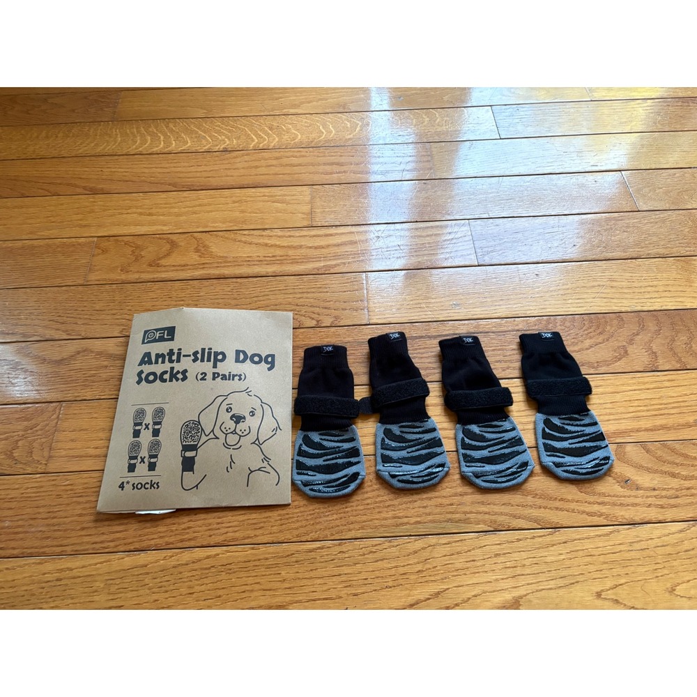Anti Slip Dog Socks 4 Pack Pet Paw‎ Protector Traction Control Gray Black Large
